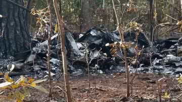 Destroços carbonizados do avião que pegou fogo neste fim de semana nos EUA - Reprodução/Vídeo/YouTube/@WTKR3