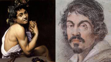 'Pequeno Baco Doente', de Caravaggio, e retrato de Caravaggio pelo artista italiano Ottavio Leoni - Domínio Público via Wikimedia Commons