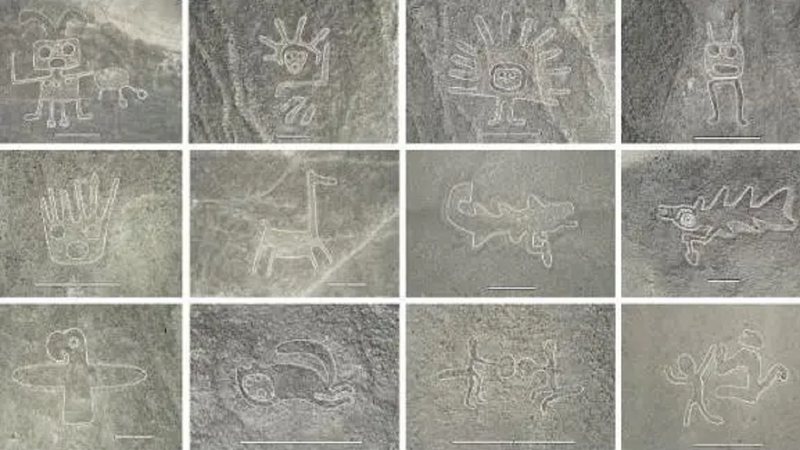 Geoglifos figurativos revelados por inteligência artificial - Divulgação/Yamagata University Institute of Nazca