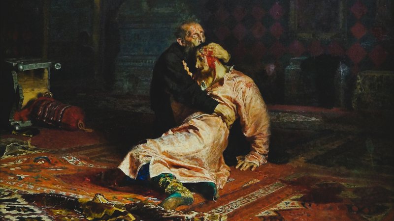 'Ivan, o Terrível, e o Seu Filho Ivan em 16 de Novembro de 1581', de Ilya Repin - Domínio Público via Wikimedia Commons