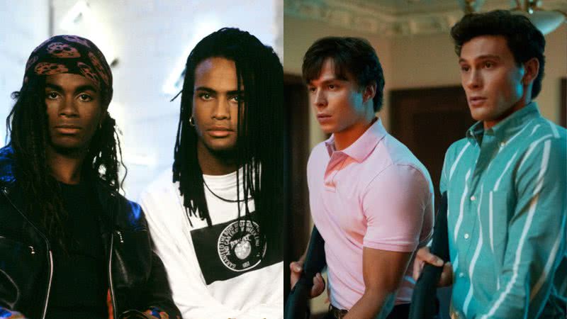 Milli Vanilli (à esqu.) e cena de "Irmãos Menendez" (à dir.) - Getty Images e Divulgação/Netflix