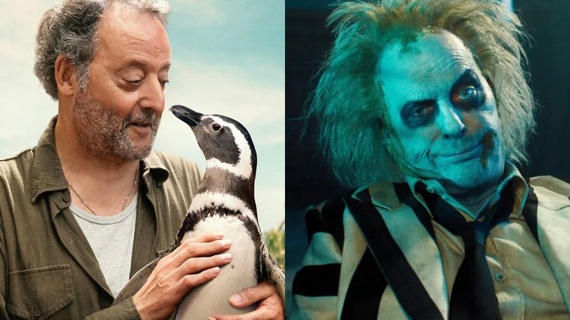 Cenas de "Meu Amigo Pinguim" e "Os Fantasmas Ainda se Divertem: Beetlejuice Beetlejuice" - Divulgação