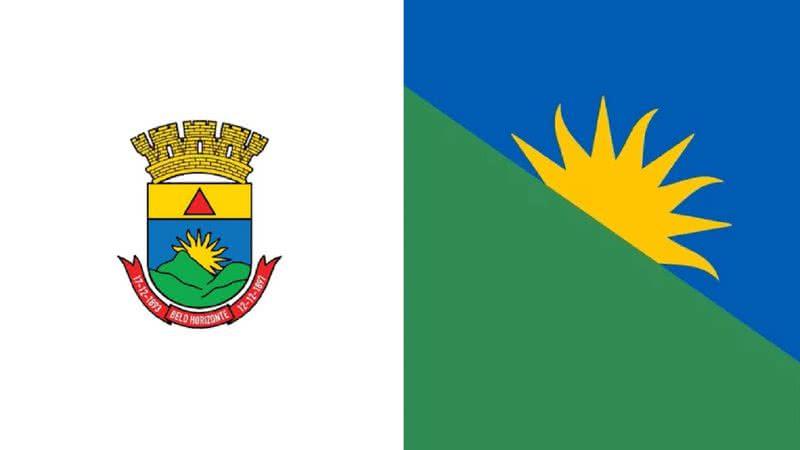 Atual bandeira de Belo Horizonte (à esquerda) e proposta de nova bandeira (à direita) - Divulgação