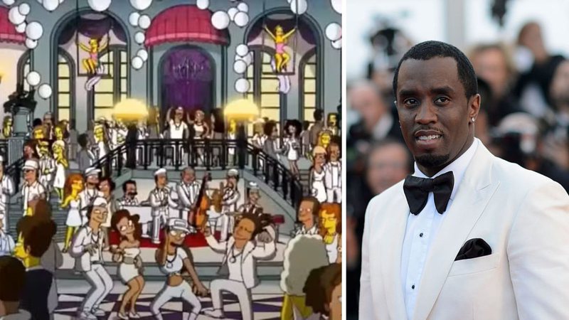 Imagem do episódio de 'Os Simpsons'; à direita, o rapper Diddy - Divulgação e Getty Images