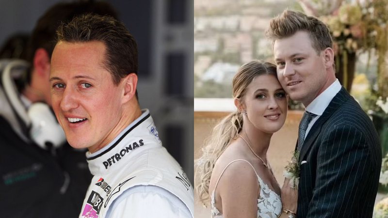 MIchael Schumacher e sua filha, Gina-Maria, em seu casamento - Getty Images e Reprodução