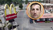 Fachada de um McDonald's e mugshot de Jeffrey Manchester - Reprodução/Video/YouTube/Sets, Streets & Eats e North Carolina Sheriff