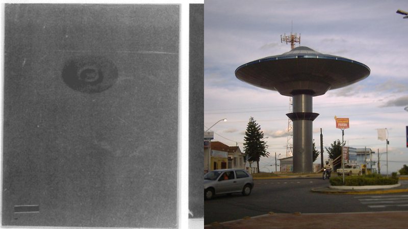 Primeiro registro de um OVNI no Brasil, em 1952 (à esqu.) e foto de Varginha (à dir.) - Arquivo Nacional e Paulo JC Nogueira