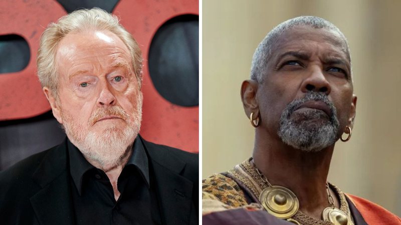 Ridley Scott e Denzel Washington - Getty Images; Divulgação/Paramount Pictures