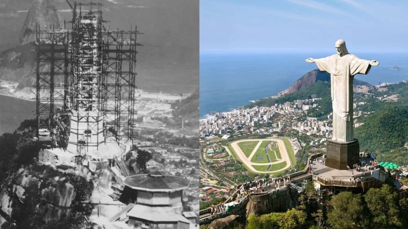 Cristo Redentor sendo construído e finalizado - Arquivo Geral da Cidade do Rio de Janeiro; Santuário do Cristo Redentor