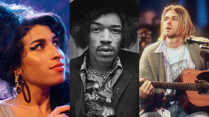 Amy Winehouse, Jimi Hendrix e Kurt Cobain - Getty Images