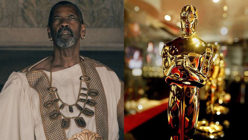 Denzel Washington (à esqu.) e a estatueta do Oscar (à dir.) - Divulgação e Getty Images