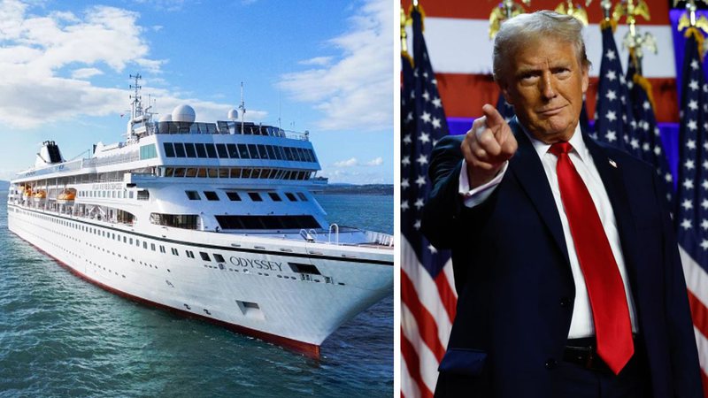 O cruzeiro Odyssey e o presidente eleito Donald Trump - Divulgação/Villa Vie Oddyssey e Getty Images