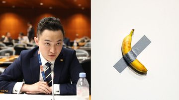 O empresário chinês Justin Sun e a obra de arte em questão - Wikimedia Commons/World Trade Organization e Getty Images