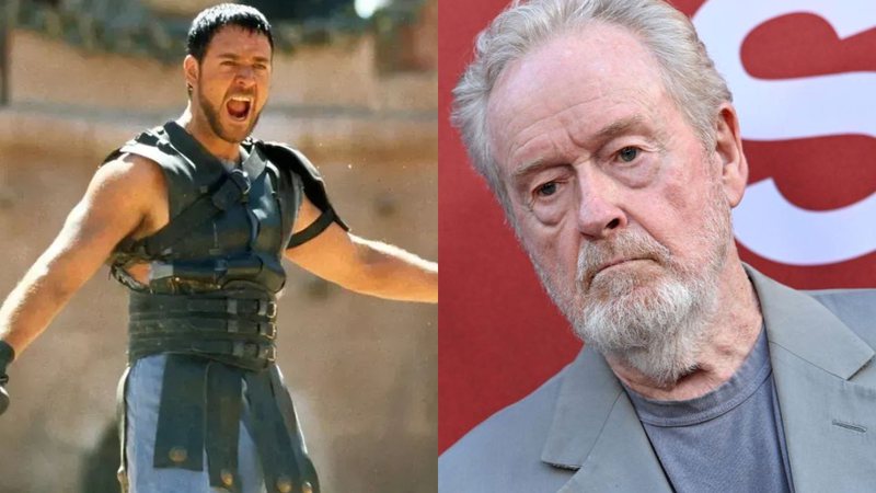 Cena de 'Gladiador' e Ridley Scott - Divulgação e Getty Images