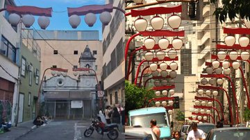 Registro da Rua dos Aflitos, na Liberdade (à esqu.) e foto do bairro da Liberdade (à dir.) - Reprodução/TV Globo e Lauro Maia