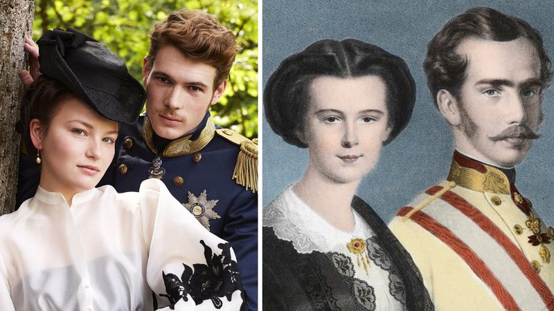 Elisabeth da Áustria e Franz Joseph em série da Netflix e retrato de Adolf Dauthage (1860) - Divulgação/Netflix; Wikimedia Commons via Domínio Público