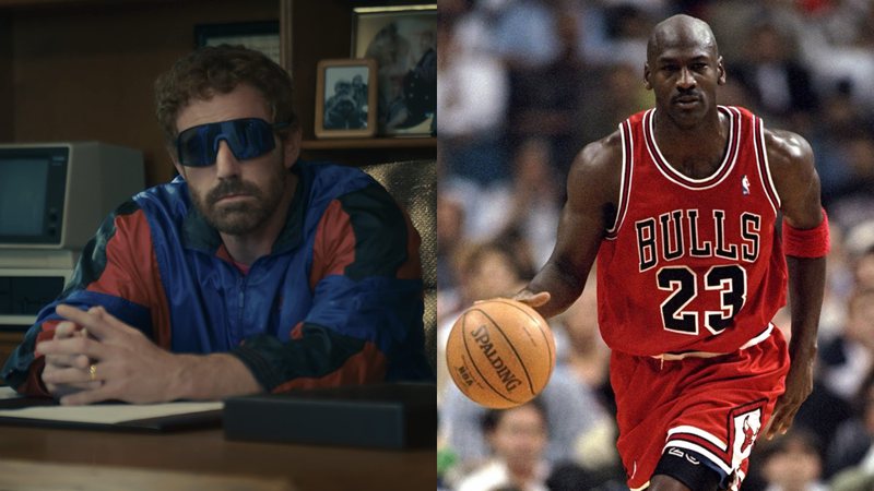 Cena de Air: A História Por Trás do Logo e o astro Michael Jordan - Divulgação e Getty Images