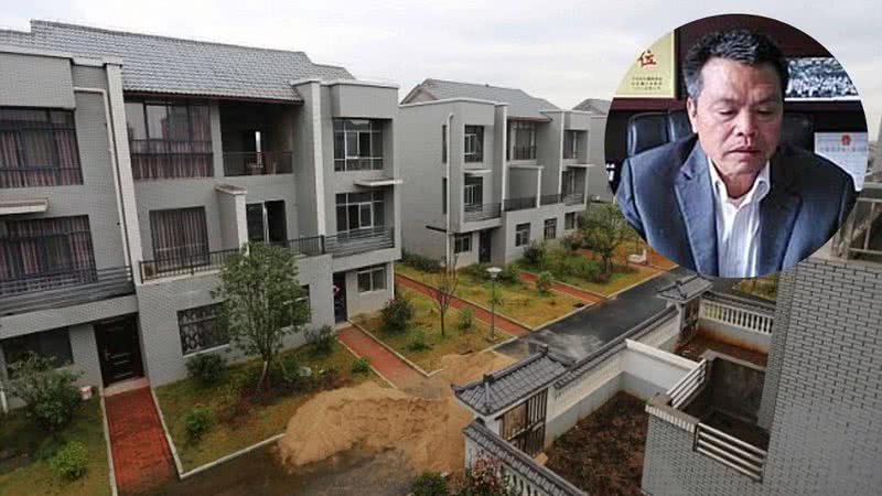 Casas construídas na vila de Xiongkeng e o empresário chinês Xiong Shuihua - Reprodução