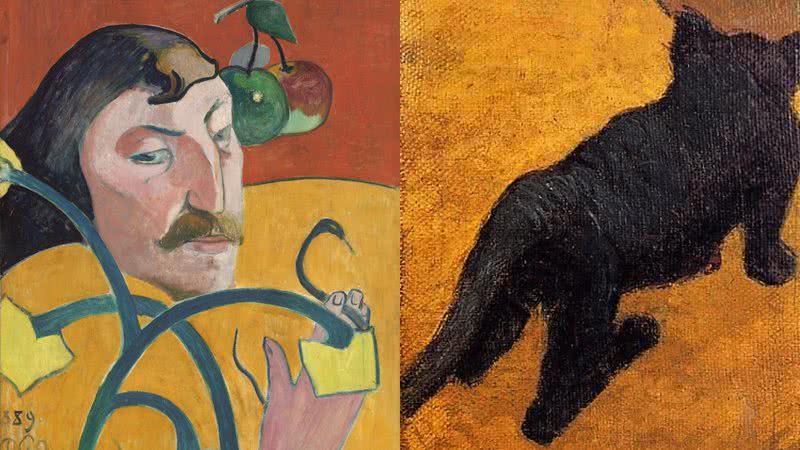 Recorte de autorretrato de Paul Gauguin, e de 'Um Gatinho' - Domínio Público via Wikimedia Commons