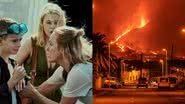 Cena de Inferno em La Palma (à esqu.) e o vulcão Cumbre Vieja em erupção (à dir.) - Divulgação/Netflix e Getty Images