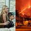 Cena da série Inferno em La Palma (à esqu.) e o vulcão Cumbre Vieja (à dir.)