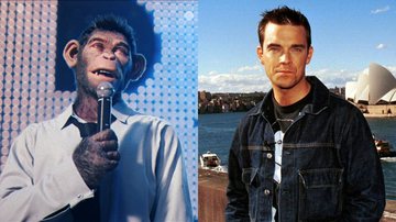 O chimpanzé do filme Better Man (à esqu.) e Robbie Williams (à dir.) - Divulgação e Getty Images