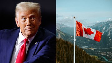 Donald Trump (à esqu.) e a bandeira do Canadá (à dir.) - Getty Images