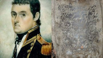 Retrato de Matthew Flinders e foto do caixão - Wikimedia Commons e James O Jenkins/HS2 Ltd