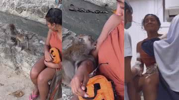 Influenciadora foi mordida por um macaco na Tailândia - Reprodução/TikTok/Paloma Souza