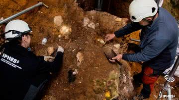 Arqueólogos desenterram os ossos faciais da caverna Sima del Elefante - Divulgação/IPHES