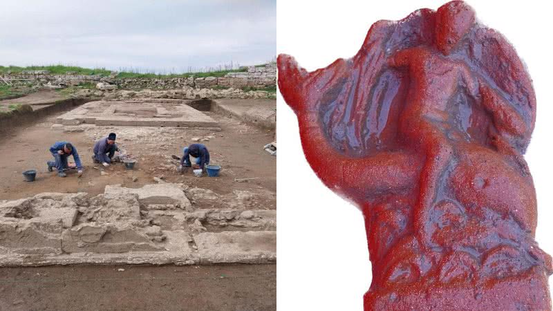 Fotografia tirada durante escavações no templo e estátua do deus do sexo grego, Eros - Reprodução/Facebook/Parco Archeologico di Paestum e Velia - Paestum