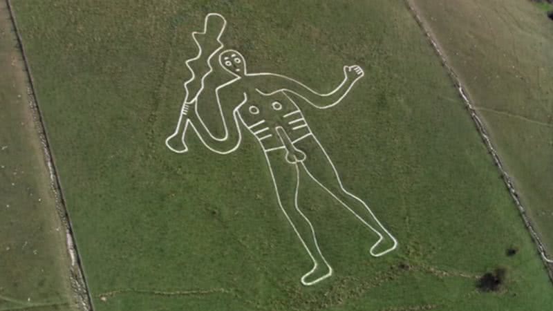 Imagem aérea do Gigante de Cerne Abbas - Reprodução/Vídeo/YouTube/@ukquesttv