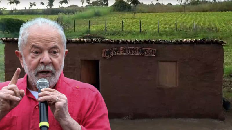 Lula e uma réplica de sua casa em Caetés - Reprodução/Vídeo e Getty Images