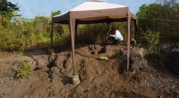 Cabana onde os arqueólogos se instalaram - Divulgação/Twitter/Mincyt_VE/07.09.2020