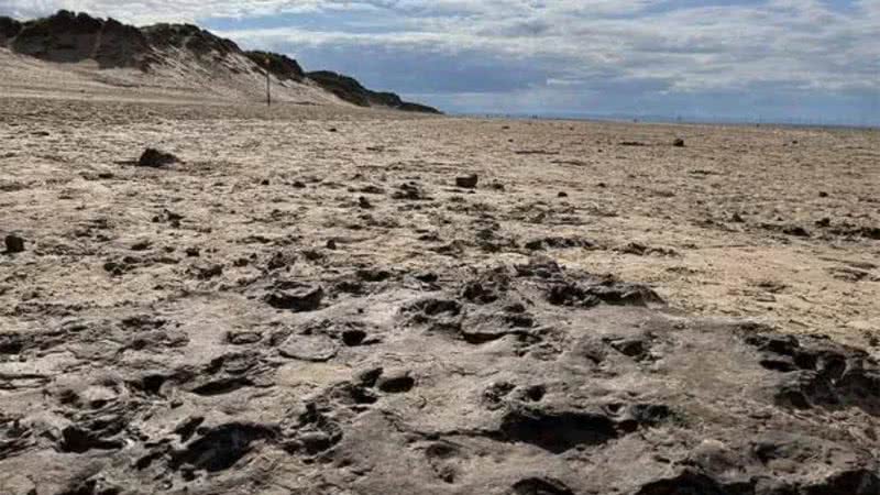 Fotografia com pegadas em praia na Grã-Bretanha - Divulgação/Universidade de Manchester/Jamie Woodward