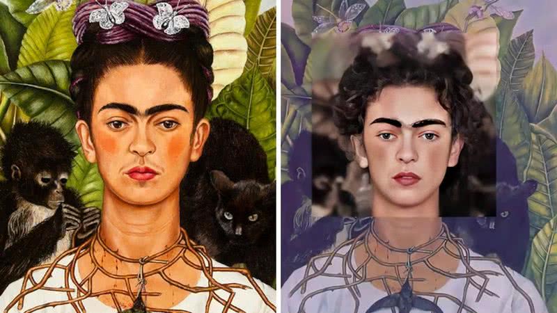 Rosto realista de Fridah gerado por rede neural criada pelo artista. O quadro usado foi: “Auto-retrato com colar de espinhos e beija-flor”. - Divulgação/ Denis Shiryaev