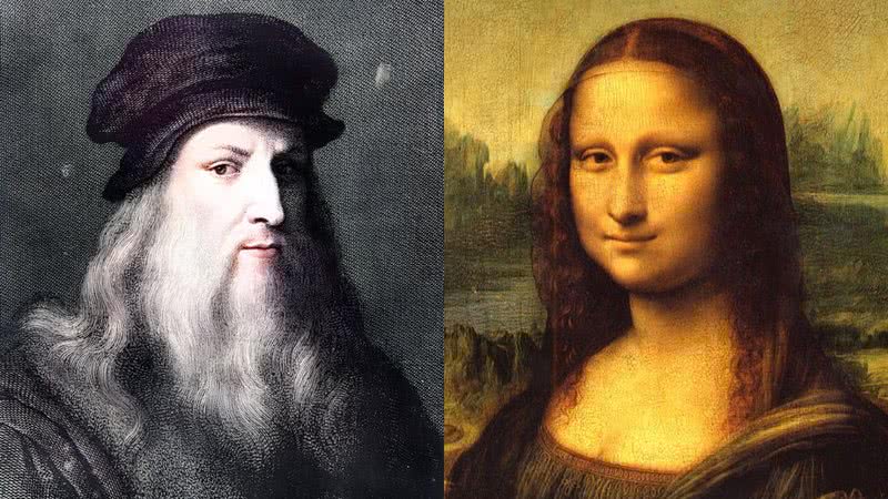 Autorretrato de Leonardo da Vinci e recorte de 'Mona Lisa' (1503), sua mais famosa obra de arte - Domínio Público via Wikimedia Commons