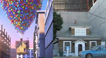 A casa da animação UP (à esqu.) e a casa real de Edith (à dir.) - Divulgação/PIXAR - Wikimedia Commons