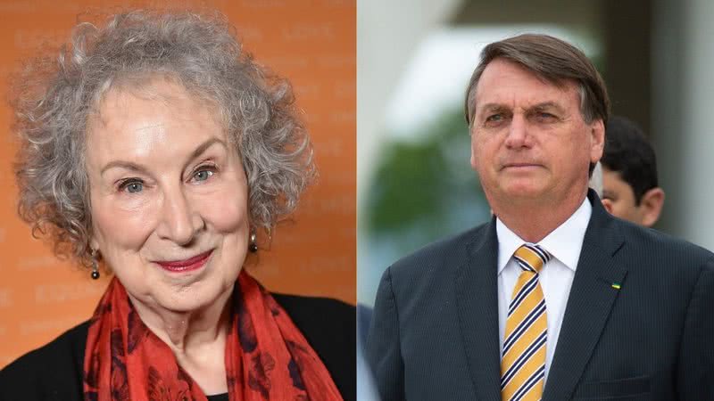 Montagem com fotografia de Margaret Atwood e Bolsonaro - Getty Images