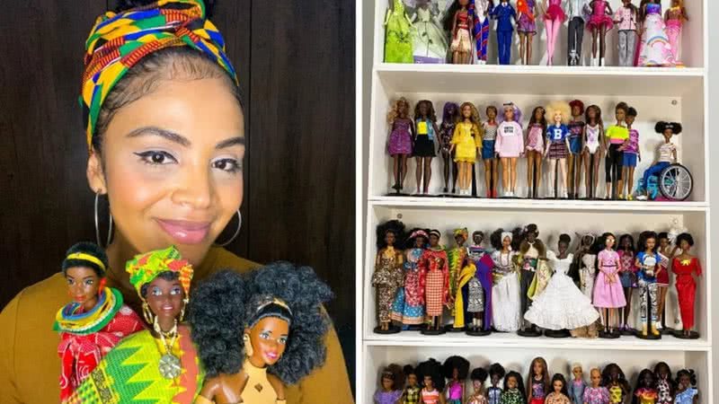 A jornalista Rafaele Breves, com seção de sua coleção de Barbies negras - Divulgação / Arquivo Pessoal