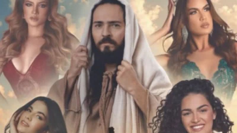 Cartaz de peça mostra Jesus entre mulheres com roupas decotadas - Divulgação/Redes sociais