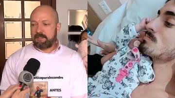 Luciano Pacheco Martins em entrevista e fotografia de Alexandre Moraes de Lara, em estado vegetativo, com sua filha recém-nascida - Reprodução/YouTube/Jornal da Record / Divulgação/Arquivo Pessoal