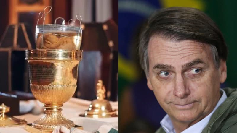 Coração de Dom Pedro I em estado de conservação à esquerda e Jair Bolsonaro à direita - Reprodução/Youtube/Irmandade da Lapa e Getty Images