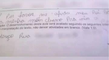 Denúncia deixada em avaliação escolar - Divulgação/O Globo