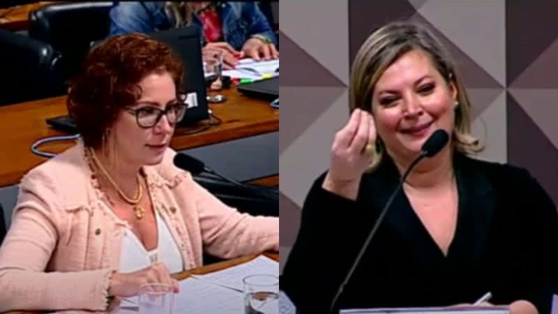 Imagens mostrando Carla Zambelli (à esq) e Joice Hasselmann (à dir) durante discussão - Divulgação / TV Senado