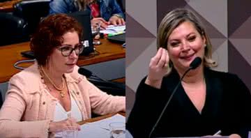 Imagens mostrando Carla Zambelli (à esq) e Joice Hasselmann (à dir) durante discussão - Divulgação / TV Senado