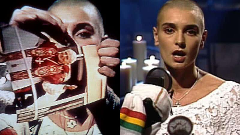 Momento em que Sinead O'Connor rasga a foto do papa - Reprodução/Vídeo