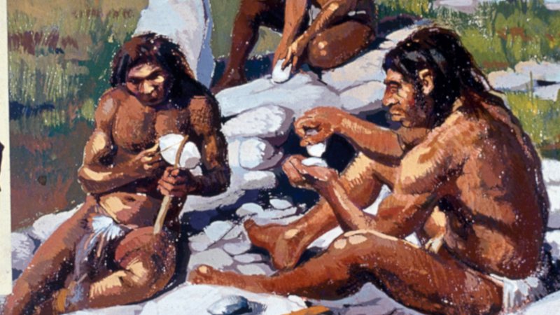 Ilustração de neandertais fazendo ferramentas - Getty Images