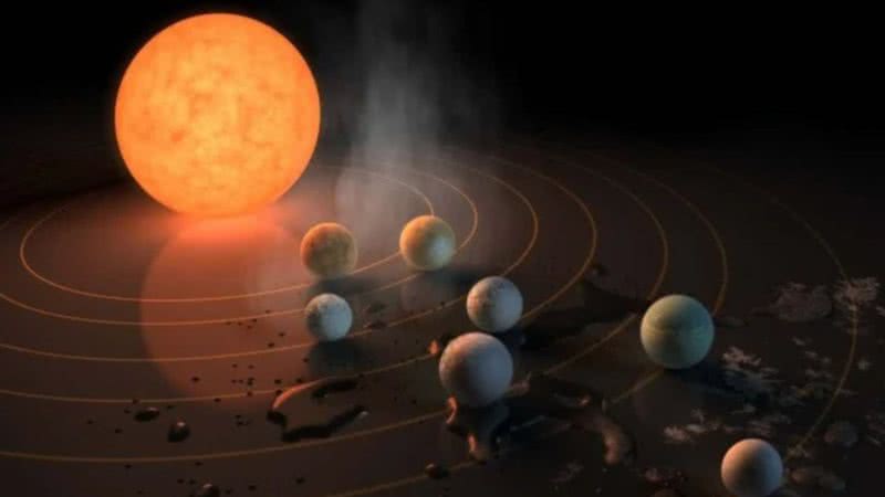 Representação do sistema Trappist-1 - Divulgação/ Nasa