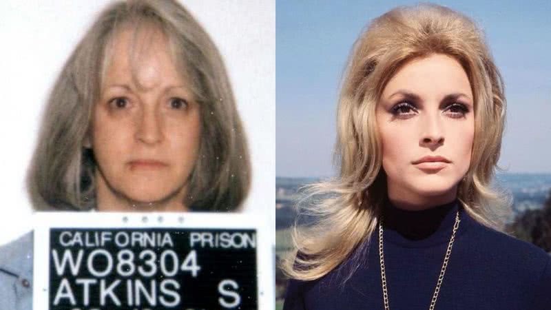 Susan, em sua mugshot no ano de 2001 (à esq.) e a atriz Sharon Tate em ensaio fotográfico (à dir.) - Divulgação